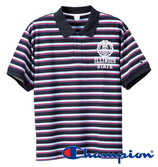 Champion ポロシャツ半袖 ネイビー×サックス