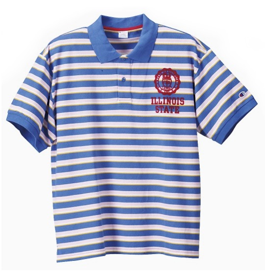 Champion ポロシャツ半袖 ブルー×ピンク