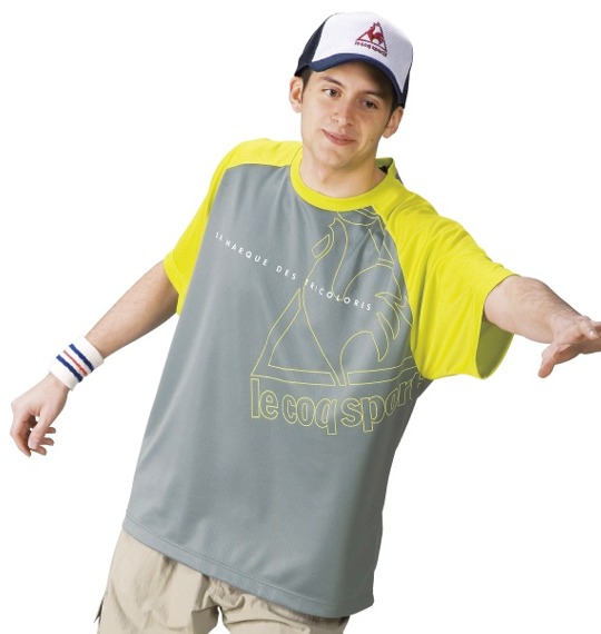 LE COQ SPORTIF Tシャツ(半袖) グレー×ライムイエロー