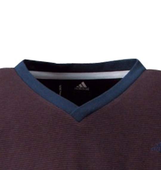adidas VネックTシャツ 半袖 ネイビー×ブラウン