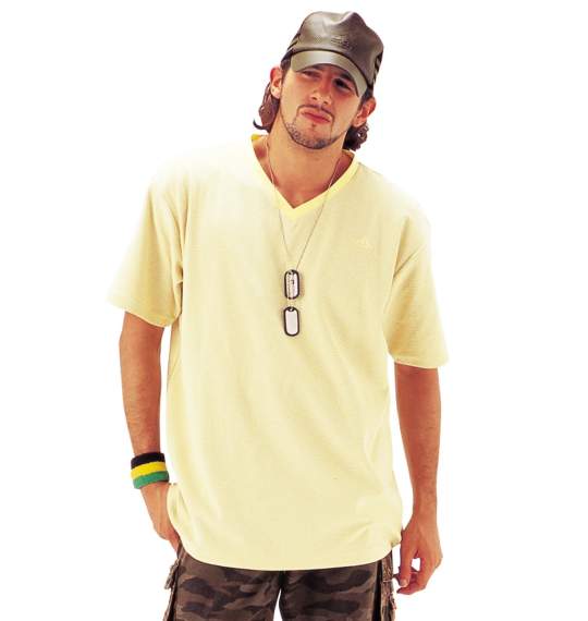 adidas VネックTシャツ 半袖 イエロー×ライトグレー