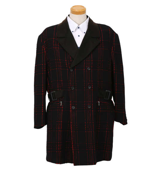  ダブル6ツ釦3ツ掛コート ブラック×レッド