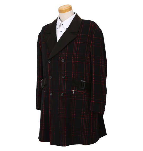  ダブル6ツ釦3ツ掛コート ブラック×レッド