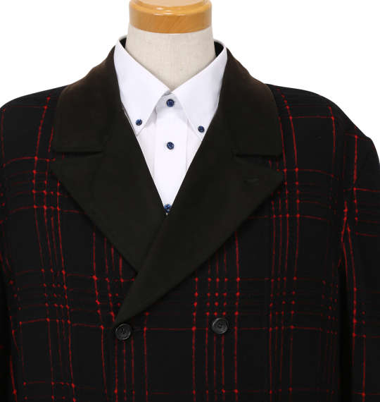  ダブル6ツ釦3ツ掛コート ブラック×レッド