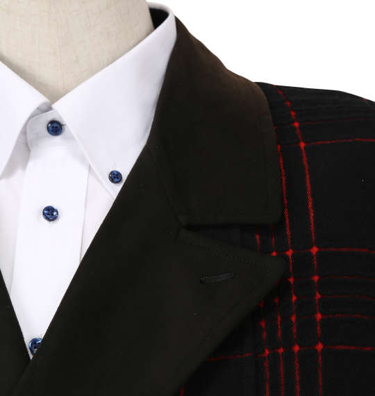  ダブル6ツ釦3ツ掛コート ブラック×レッド