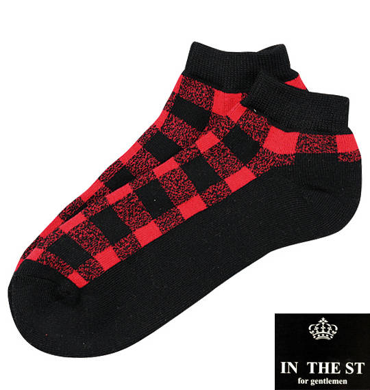  バッファローチェック柄ソックス ブラック×レッド
