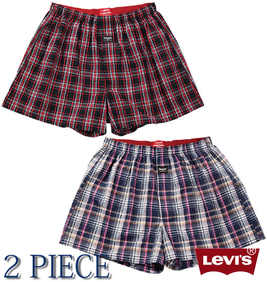 Levi's 2Pチェックトランクス ブラック×ネイビー
