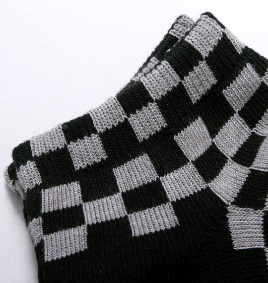  底パイルチェッカー柄ソックス ブラック×グレー