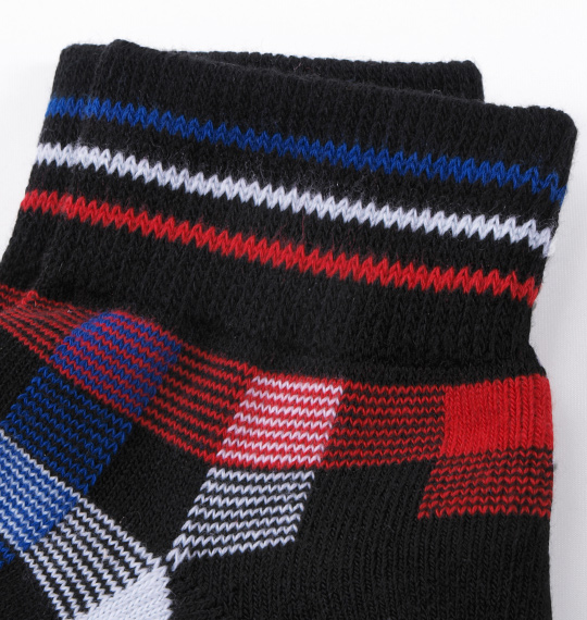  マルチチェック柄ソックス レッド系