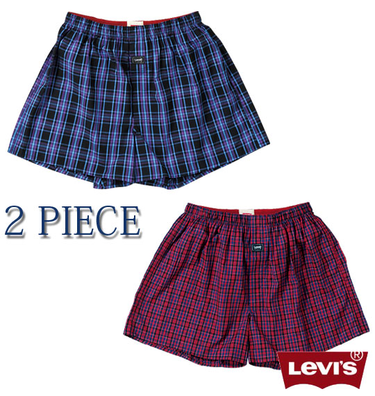 Levi's 2Pチェックトランクス ブルー系×レッド系