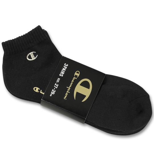 Champion 金刺繍ショートレングス3Pソックス ブラック