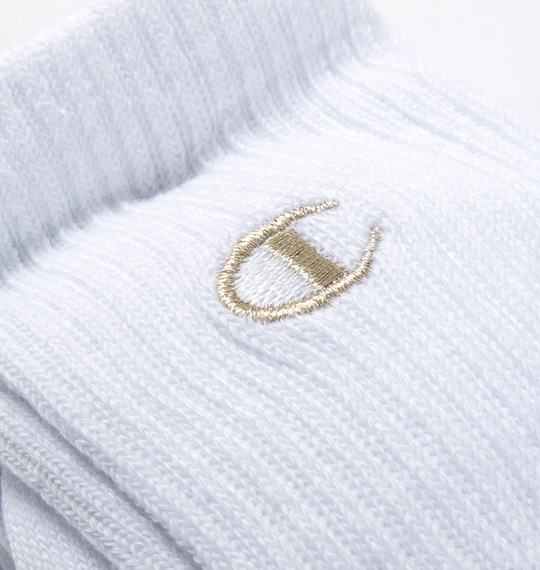 Champion 金刺繍フルレングス3Pソックス ホワイト
