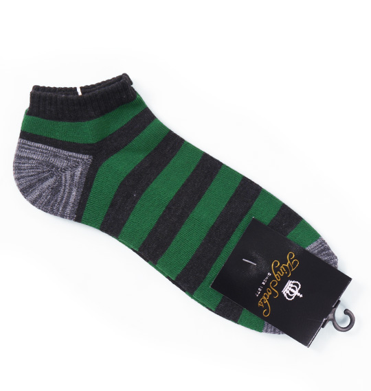  ボーダーアンクルソックス チャコール