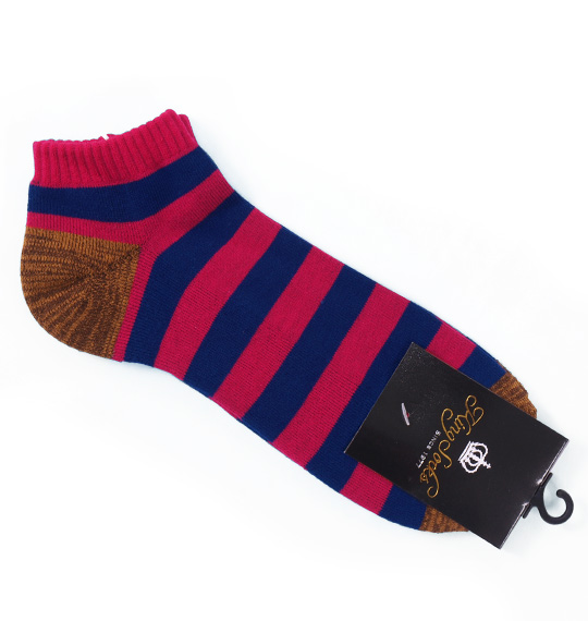  ボーダーアンクルソックス ピンク