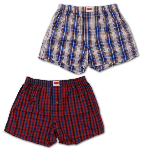 Levi's 2Pチェック柄トランクス レッド×ベージュ