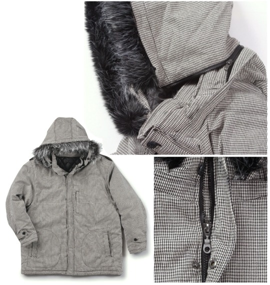 Beno ファー付パーカージャケット ホワイト×ブラック