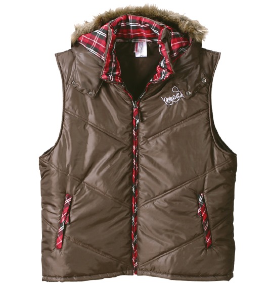 b-one-soul フード付中綿ベスト ブラウン