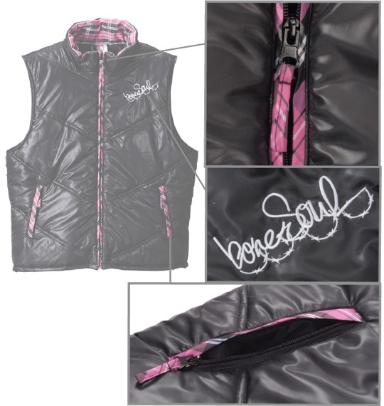 b-one-soul フード付中綿ベスト ブラック