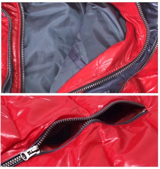 COLLINS ファー付W衿中綿ジャケット レッド
