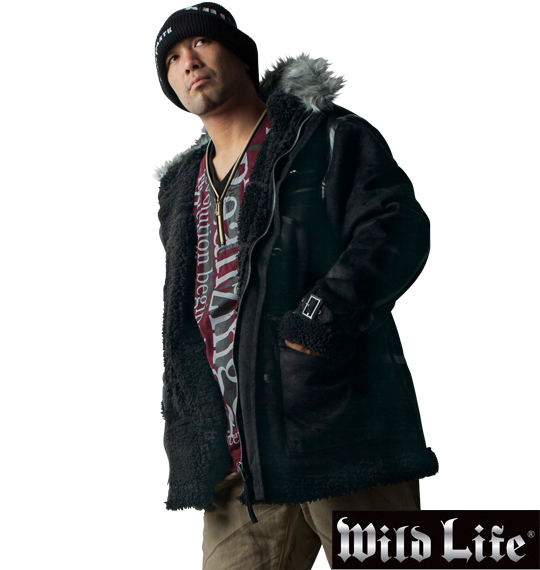 WILD LIFE PU使いフェイクムートンジャケット ブラック