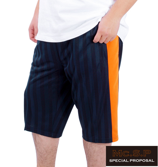 Mc.S.P ジャージ六分丈パンツ ネイビー×オレンジ