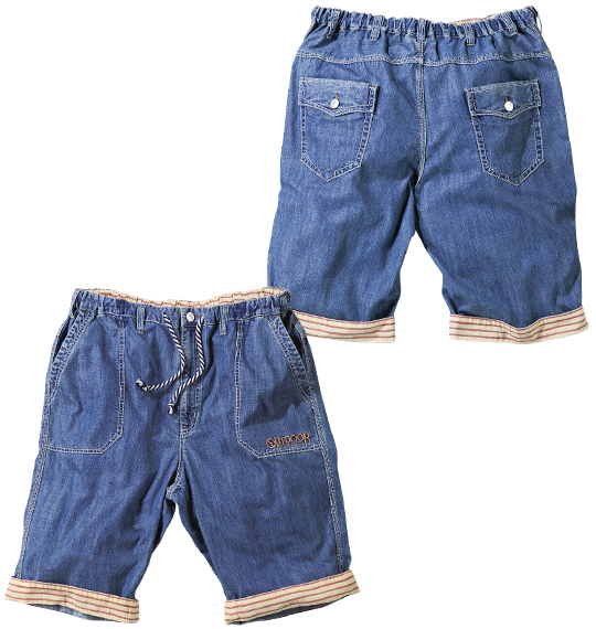 OUTDOOR PRODUCTS デニムイージーハーフパンツ ブルー