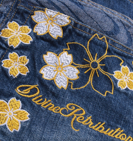絡繰魂抜刀娘 刺繍スラブデニムパンツ ネイビー