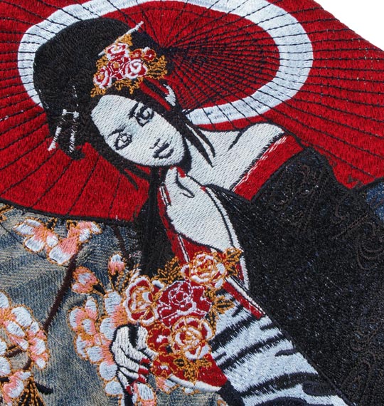 絡繰魂抜刀娘 刺繍ジャガードデニムパンツ ネイビー