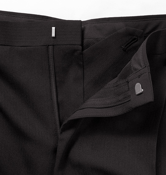 風通るスラックス ウエストストレッチツータックパンツ ブラック