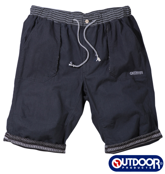 OUTDOOR PRODUCTS 綿麻リブ使いハーフパンツ ネイビー