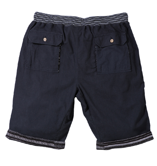 OUTDOOR PRODUCTS 綿麻リブ使いハーフパンツ ネイビー