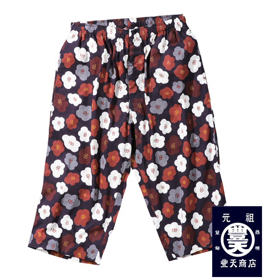 豊天 梅花柄イージーハーフパンツ ネイビー系