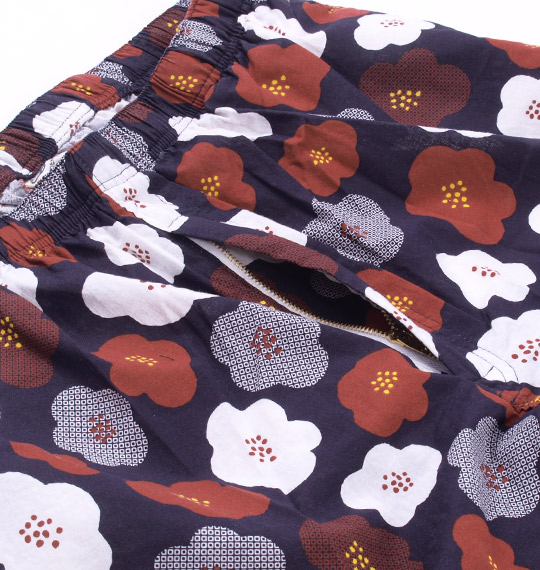 豊天 梅花柄イージーハーフパンツ ネイビー系