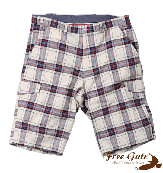 Free gate オックスチェックカーゴハーフパンツ アイボリー系