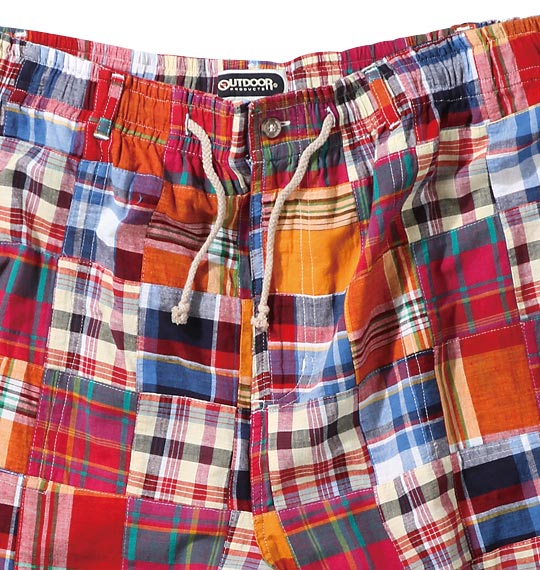 OUTDOOR PRODUCTS パッチワークハーフパンツ レッド系