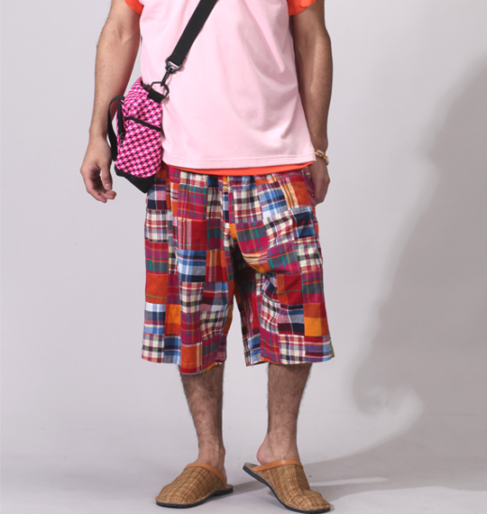 OUTDOOR PRODUCTS パッチワークハーフパンツ レッド系