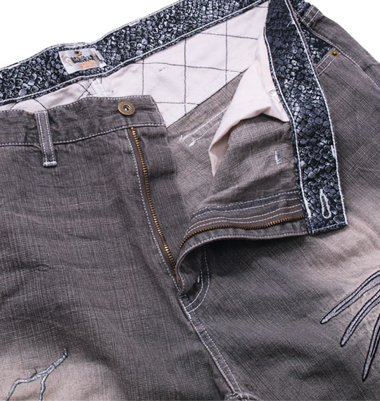 絡繰魂 双鳳凰刺繍デニムパンツ グレー