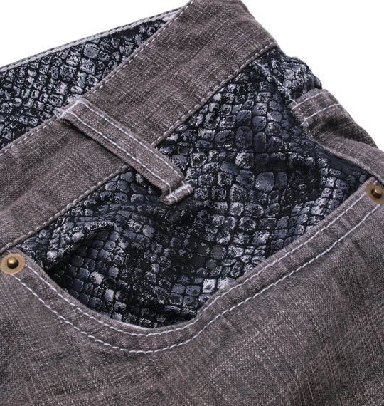 絡繰魂 双鳳凰刺繍デニムパンツ グレー