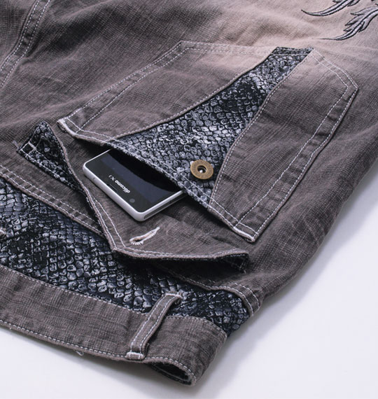 絡繰魂 双鳳凰刺繍デニムパンツ グレー