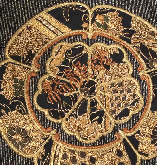 絡繰魂 家紋刺繍ラメデニムパンツ ネイビー×ゴールド