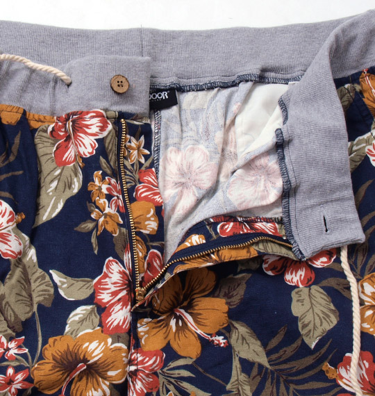 OUTDOOR PRODUCTS 綿麻フラワープリントハーフパンツ ネイビー
