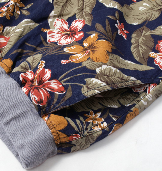 OUTDOOR PRODUCTS 綿麻フラワープリントハーフパンツ ネイビー