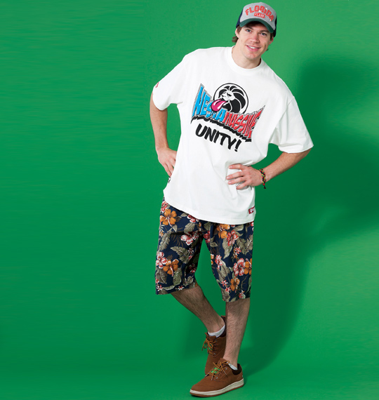 OUTDOOR PRODUCTS 綿麻フラワープリントハーフパンツ ネイビー