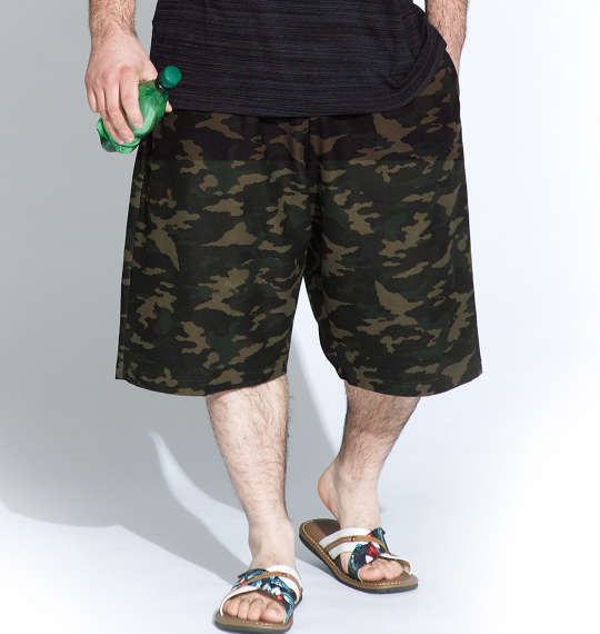 COLLINS ミニ裏毛カモフラ柄ハーフパンツ カーキ系