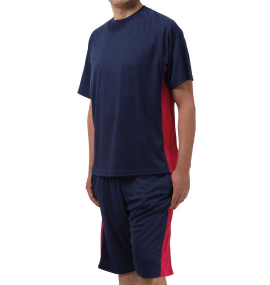 Mc.S.P 吸汗速乾半袖Tシャツ+ハーフパンツ ネイビー×ピンク