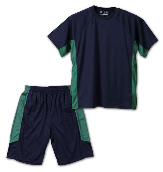 Mc.S.P 吸汗速乾半袖Tシャツ+ハーフパンツ ネイビー×グリーン