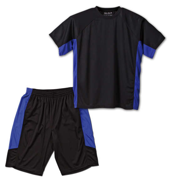 Mc.S.P 吸汗速乾半袖Tシャツ+ハーフパンツ ブラック×ブルー