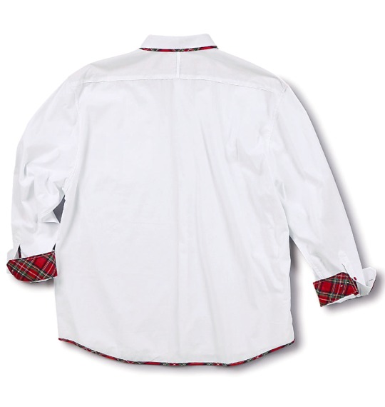 Beno ロールアップ切替チェックシャツ ホワイト×レッド系
