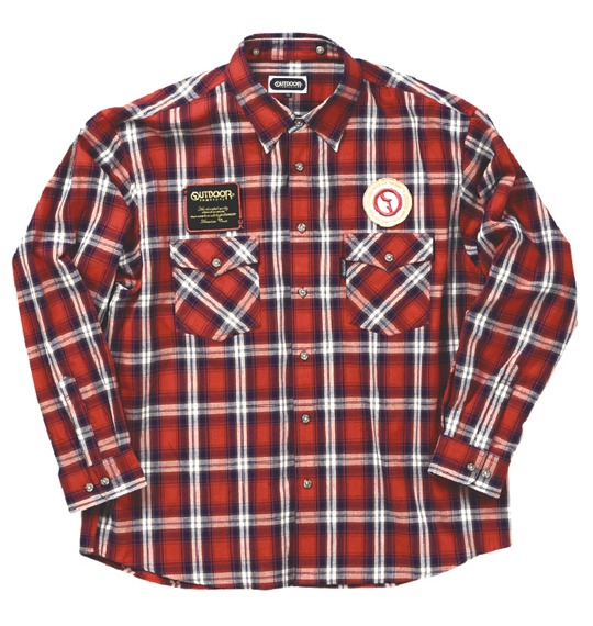 OUTDOOR PRODUCTS ワッペン付シャツ レッド系