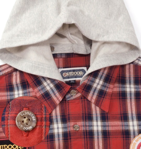 OUTDOOR PRODUCTS ワッペン付シャツ レッド系
